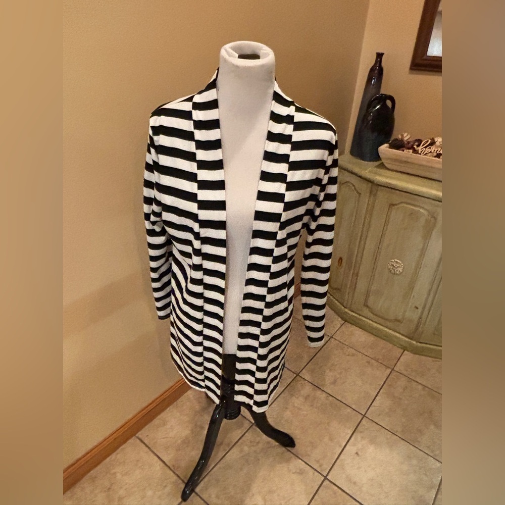 ANGVNS Women’s Black & White Striped Open Cardigan Size Large